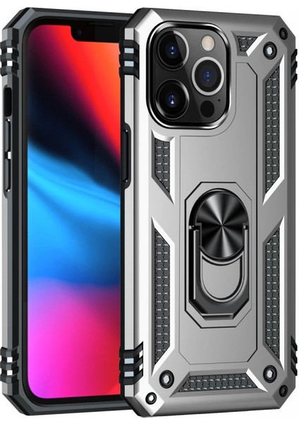 Iphone 13 Pro Max Kılıf Sofya Yüzüklü Silikon Kapak - Gümüş