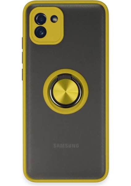 Samsung Galaxy A03 Kılıf Montreal Yüzüklü Silikon Kapak - Sarı