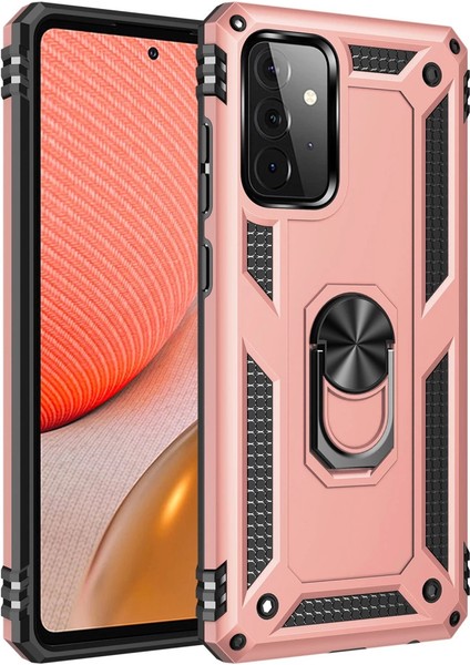 Samsung Galaxy A72 Kılıf Sofya Yüzüklü Silikon Kapak - Rose