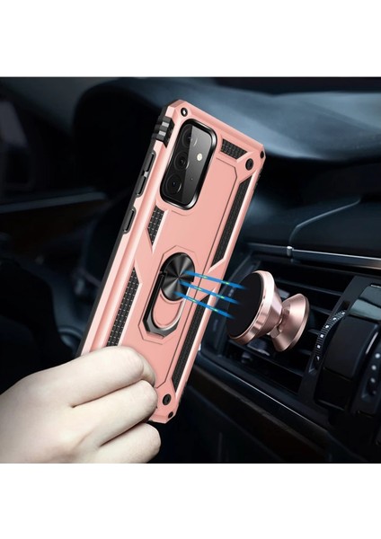 Samsung Galaxy A72 Kılıf Sofya Yüzüklü Silikon Kapak - Rose