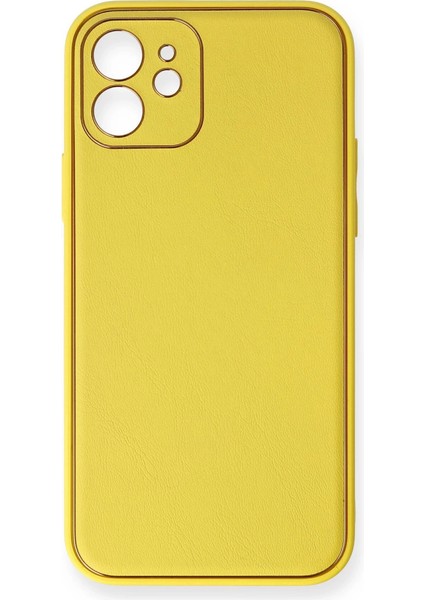 Iphone 12 Kılıf Coco Deri Silikon Kapak - Sarı