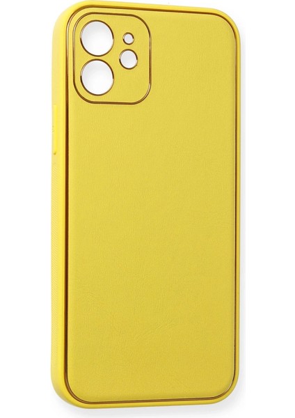 Iphone 12 Kılıf Coco Deri Silikon Kapak - Sarı modelleri