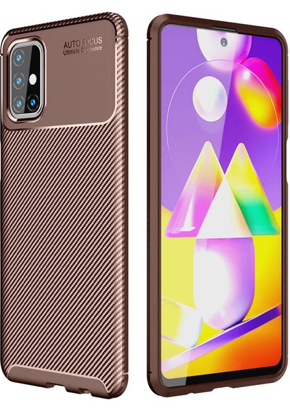 Samsung Galaxy M31S Kılıf Auto Focus Karbon Kapak - Kahverengi