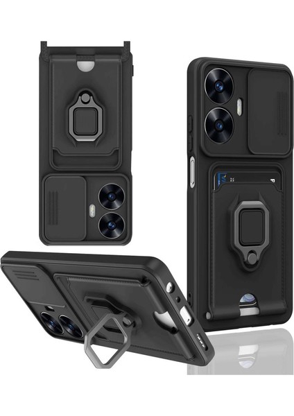 Realme C55 Kılıf Zuma Kartvizitli Yüzüklü Silikon - Siyah