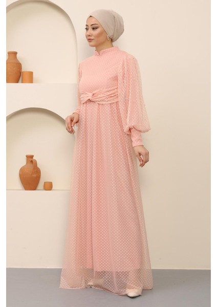 Inci Detaylı Tül Abiye Pudra MSW12238-3 fırsatları