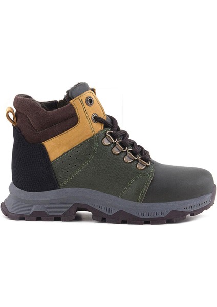 Hakiki Deri Haki Yeşil Sarı Fermuarlı Trekking Çocuk Bot fiyatları