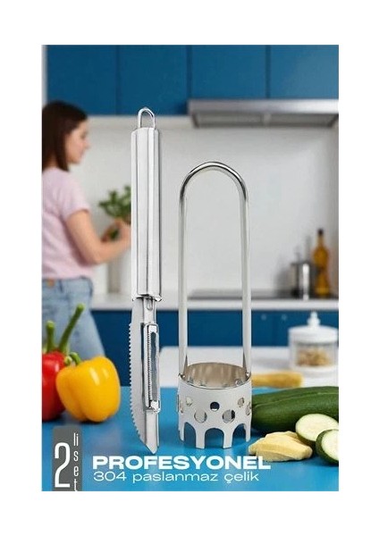 Dolmalık Biber Oyacağı Soyacak Seti - Sebze Oyacağı - Profesyonel Çelik 2 Li Set