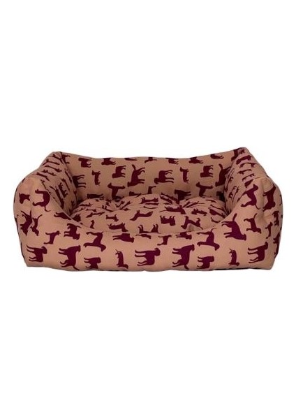 Uniform Bej-Bordo Köpek Yatağı L 70x60cm