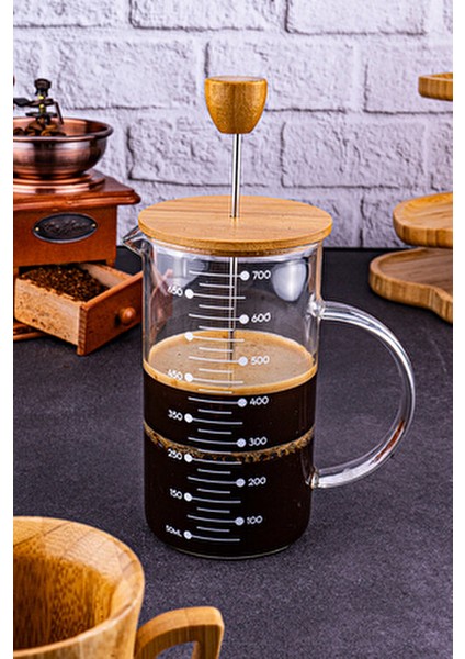 Leonardo French Press Bambu Kapaklı Zarif Cam Yapısı 700 ml Kahve ve Çay İçin