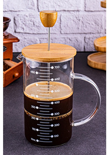 Leonardo French Press Bambu Kapaklı Zarif Cam Yapısı 700 ml Kahve ve Çay İçin