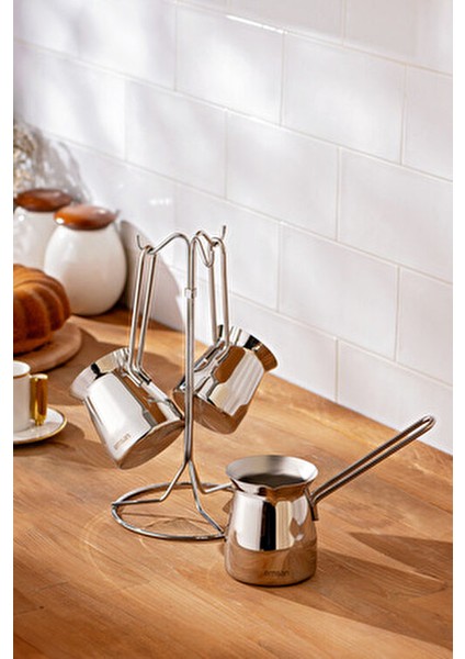 Laura 4 Parça Cezve Seti 18/10 Çelik Materyal ile 200 ml 270 ml 350 ml Hacim modelleri