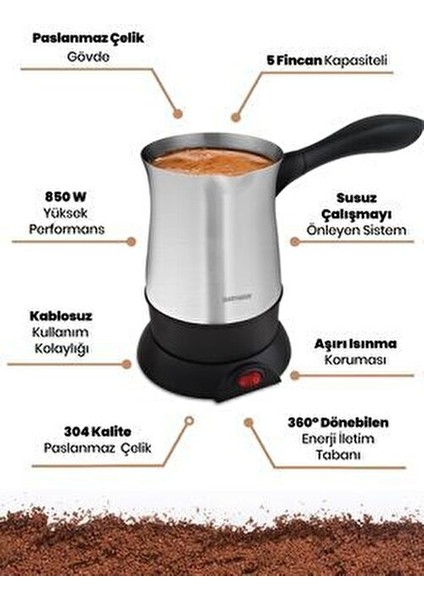 Hünkar GM-7315 Elektrikli Cezve Gümüş Renk 320 ml Kapasite ile Pratik Kullanım indirimleri