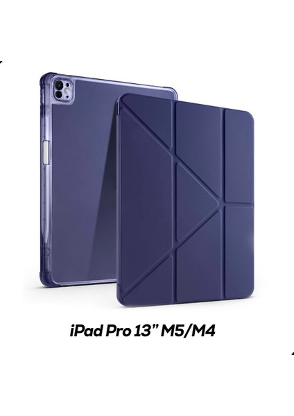 iPad Pro 13" M5/m4 Uyumlu Kılıf Üçe Katlanan Kalem Bölmeli Standlı Tablet Kılıfı Uyandırma Özellikli