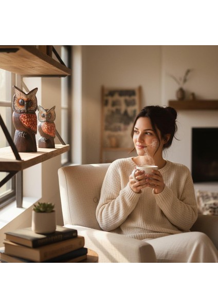 El Yapımı Doğal Ahşap 3lü Baykuş Heykel Biblo Seti Yeni Yıl Ev Ofis Hediyesi Raf Vitrin Bahçe Süsü 2 modelleri