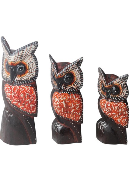 El Yapımı Doğal Ahşap 3lü Baykuş Heykel Biblo Seti Yeni Yıl Ev Ofis Hediyesi Raf Vitrin Bahçe Süsü 2 fırsatları