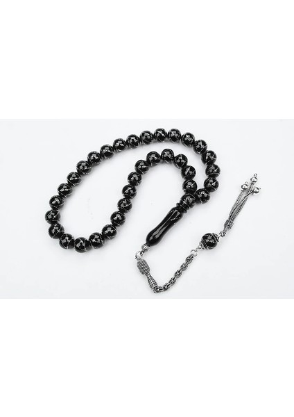 Oltu Taşı Küre Model Çemberli Burgu Işlemeli Tespih