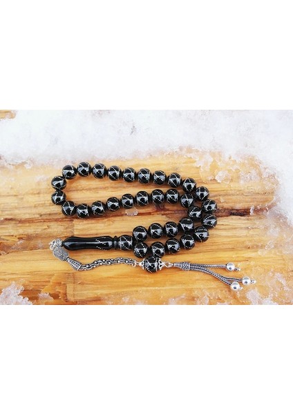 Oltu Taşı Küre Model Çemberli Burgu Işlemeli Tespih