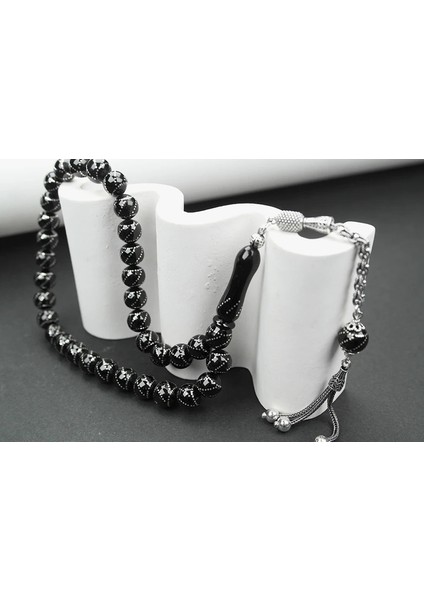 Oltu Taşı Küre Model Çemberli Burgu Işlemeli Tespih