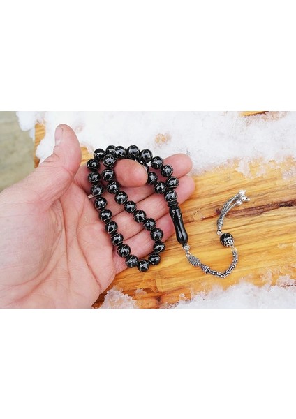 Oltu Taşı Küre Model Çemberli Burgu Işlemeli Tespih