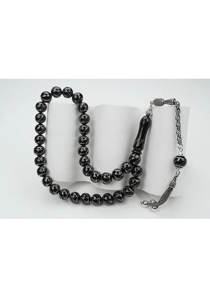 Oltu Taşı Küre Model Çemberli Burgu Işlemeli Tespih