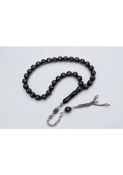 Oltu Taşı Küre Model Tek Zikzak Dokuzlu Baklava Işlemeli Tespih