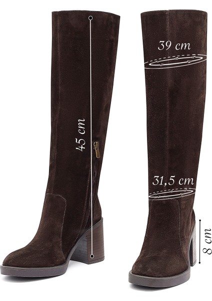 Kadın Kahverengi Fermuarlı Kalın Topuklu Süet Deri Çizme 25WFD203110 fiyatları