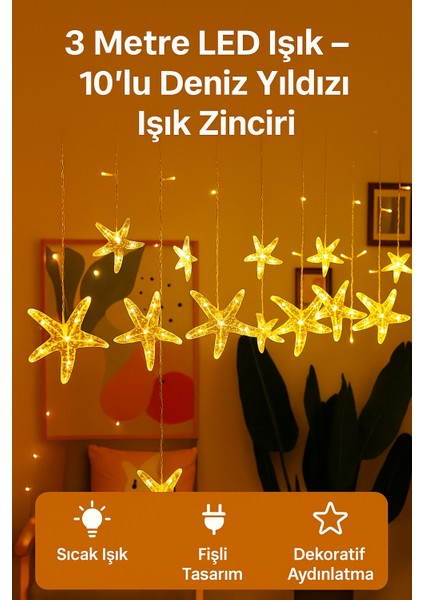 3 Metre Fişli LED Işık 10'lu Deniz Yıldızı Işık Zinciri Dekoratif Fişli Aydınlatma Ev Dekorasyonu Süsleme Salon Oda Merdiven Balkon Için Yılbaşı Eğlence Doğum Günlerine Özel Aydınlatma fırsatları