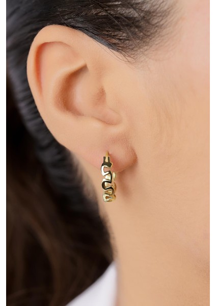 14 Ayar Altın Greek Desenli Kalın Halka Küpe