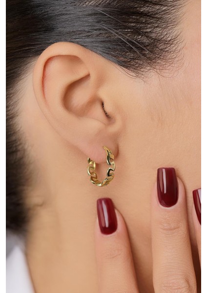 14 Ayar Altın Greek Desenli Kalın Halka Küpe modelleri