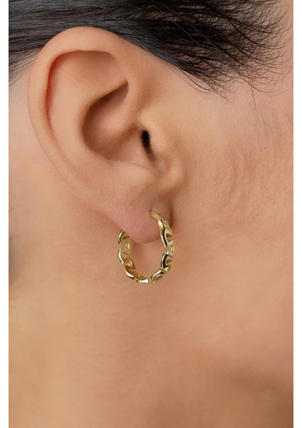 14 Ayar Altın Greek Desenli Kalın Halka Küpe fırsatları