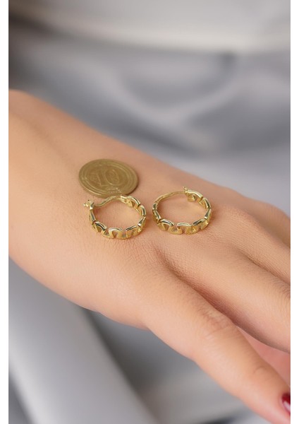 14 Ayar Altın Greek Desenli Kalın Halka Küpe indirimleri