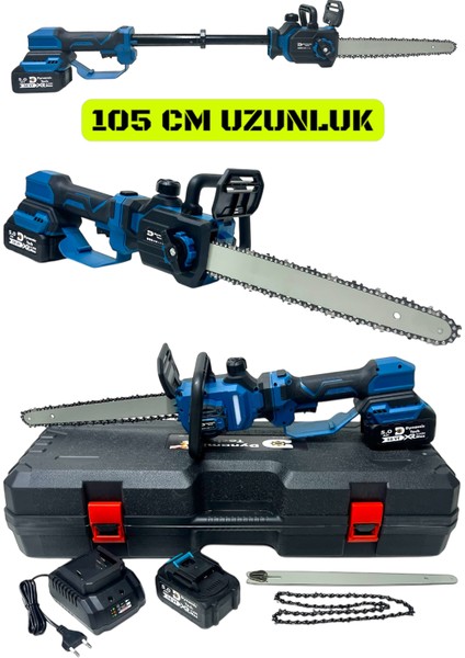 Profesyonel Kömürsüz Çift Akülü 2 Kademeli Teleskopik Uzatmalı Testere Şarjlı Dal Budama Testeresi