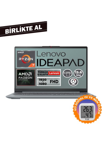 Ideapad Slim 3 Ryzen 7 5825U 16GB 512GB SSD 15.6" Fdos Laptop + Vıt Termometre 82XM00U4TX 003