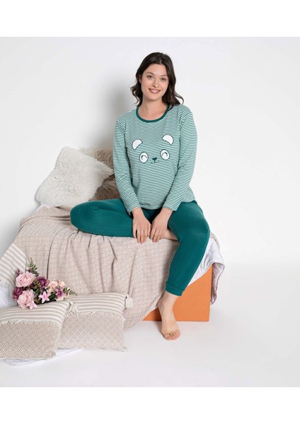 Kadın Bisiklet Yaka Düğmesiz Kışlık Yeşil Termal Kumaş Bilek Manşetli Uzun Kol Cepli Jogger Pijama Takımı fiyatları