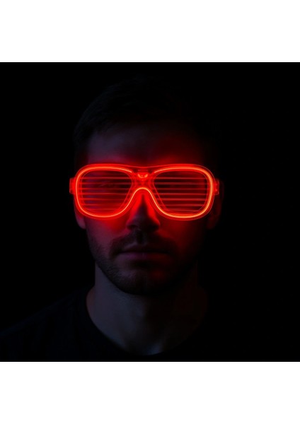 Kırmızı LED Işıklı Parti Gözlüğü - Neon Glow Şerit Gözlük 3 Modlu modelleri