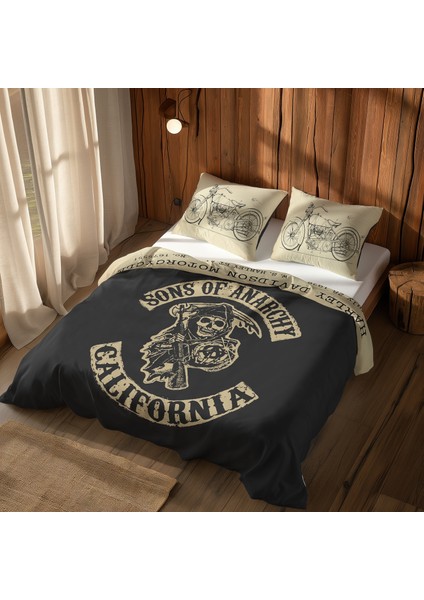 Sons Of Anarchy & Harley Davidson Model 28B Vintage Çift Taraflı Nevresim Takımı - 200 cm x 220 cm
