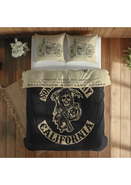 Sons Of Anarchy & Harley Davidson Model 28B Vintage Çift Taraflı Nevresim Takımı - 200 cm x 220 cm indirimleri