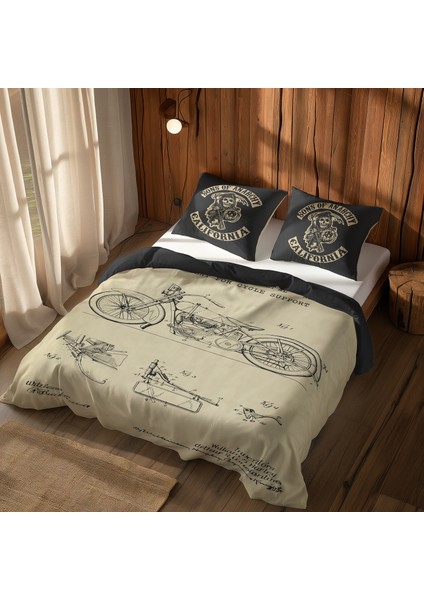Sons Of Anarchy & Harley Davidson Model 28B Vintage Çift Taraflı Nevresim Takımı - 200 cm x 220 cm