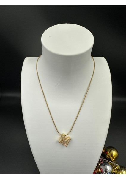 Altın Rengi M Harfi Çelik Kolye