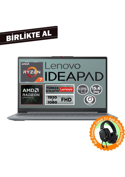 Ideapad Slim 3 Ryzen 7 5825U 16GB 512GB SSD 15.6" W11P Laptop +Gaming Kulaklık 82XM00U4TX 017