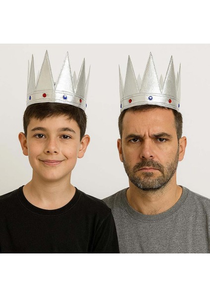 GümüşRenkEvaYumuşakKralKraliyetTacıYetişkinÇocukUyumlu55cm