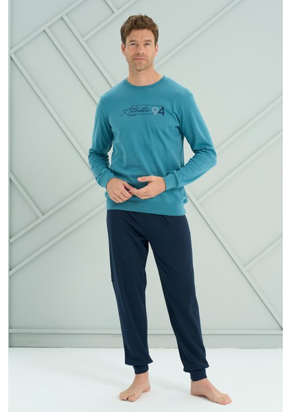 Erkek Interlok Penye Uzun Kol Pijama Takımı 2222 Petrol fırsatları