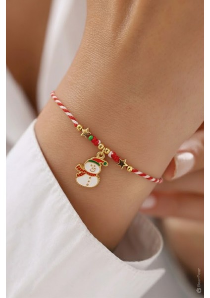 Kardan Adamlı Yılbaşı Bilekliği - Ayarlanabilir Baston Şeker Ipli Şans Bilekliği