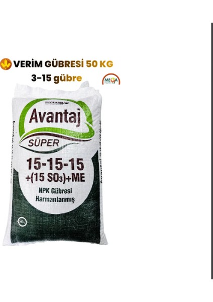 Ordu Mega Tarım Süper 15+15+15 (+15 Kükürt ve Çinko) Verim Gübresi 50 kg Mega Tarım