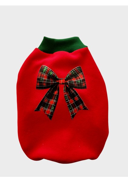 Kedi Köpek Kıyafeti Kırmızı Polar Fıyonk Baskılı Sweatshirt