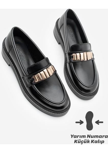 Kadın Loafer Makosen Tokalı Günlük Ayakkabı Vilyum Siyah