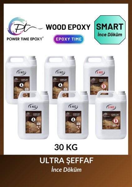30 kg Wood Epoxy Smart/ Ultra Şeffaf ve Parlak Epoksi Reçine Ince Döküm