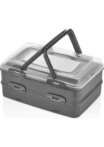 Borcam Taşıma Kabı Qlux Takeaway Pasta Börek Taşıma Saklama Kabı Piknik Kamp Sunum 2 Katlı L-00718