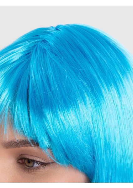 Turkuaz Açık Mavi Renk Düz Kesim Kısa Küt Parti Peruğu fiyatları
