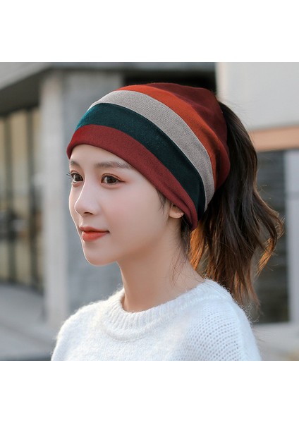 Anti-Soğuk Sıcak Yüz Değişim Boyun Atkı Kapağı Kafa Sonbahar ve Kış Yığılmış Kap Boyun Kapağı Çok Fonksiyonlu Örgü Erkek ve Kadın Bükülmüş Kap (Yurt Dışından)